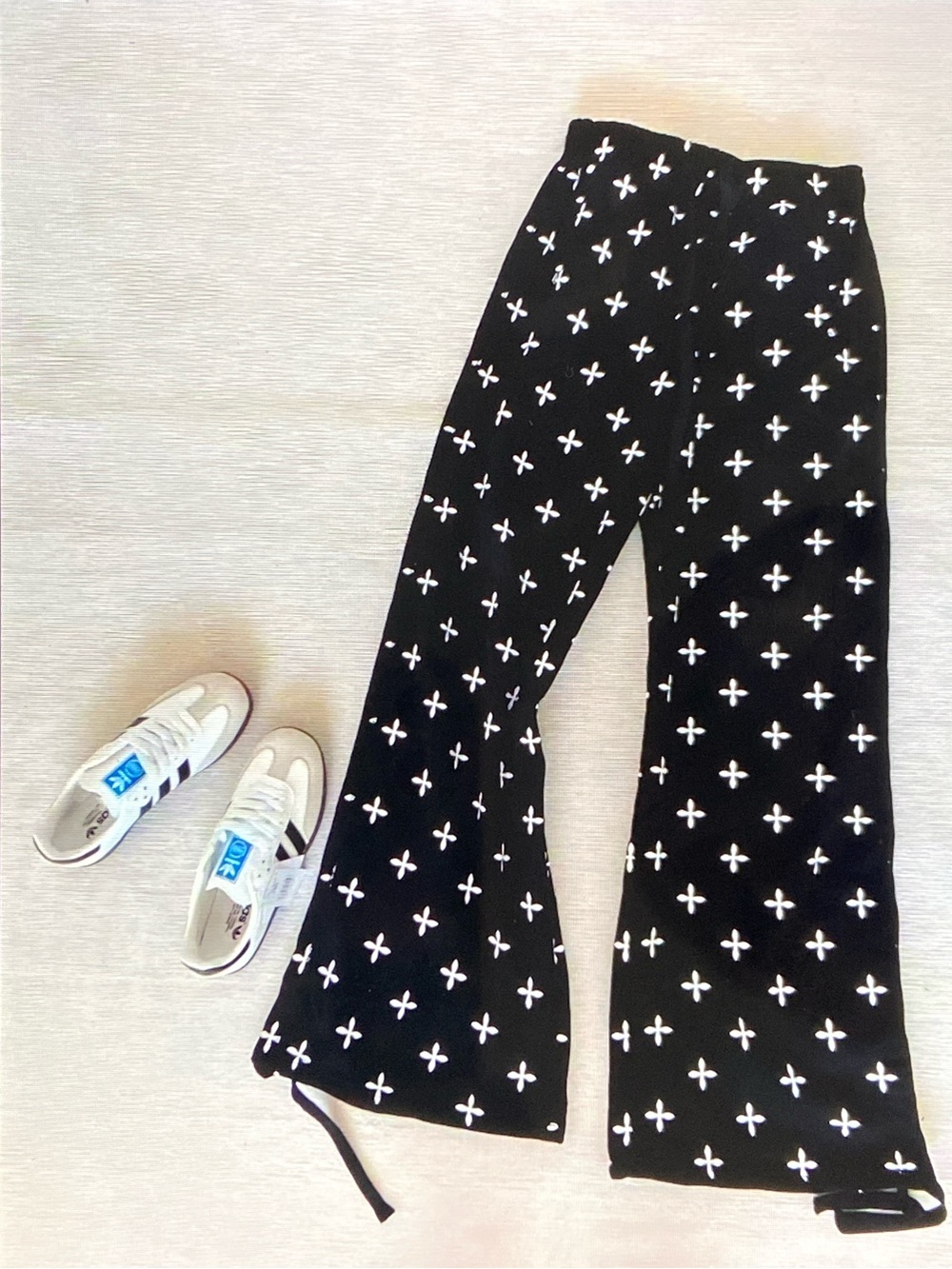 SMFK Black Wide-Leg Pants with White Clover Motif